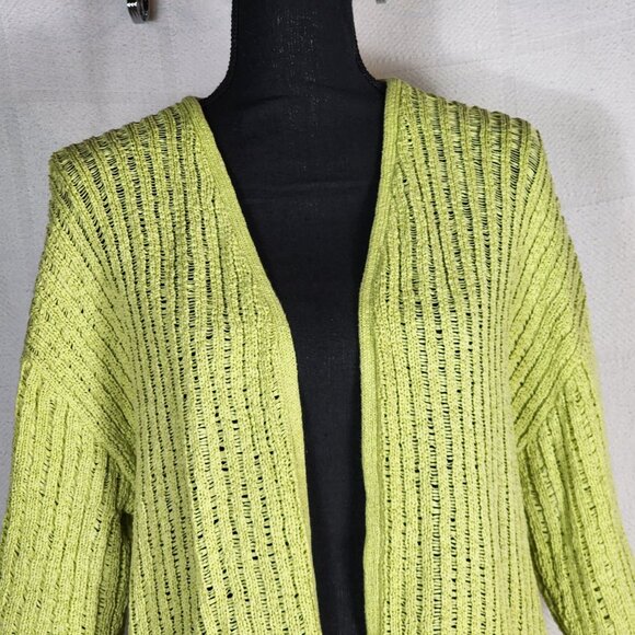 Chico's Lime Open Cotton Poly Open Weave 3/4 Sleeve Sweater Chico Sz 3 US XL 16 - Picture 3 of 16
